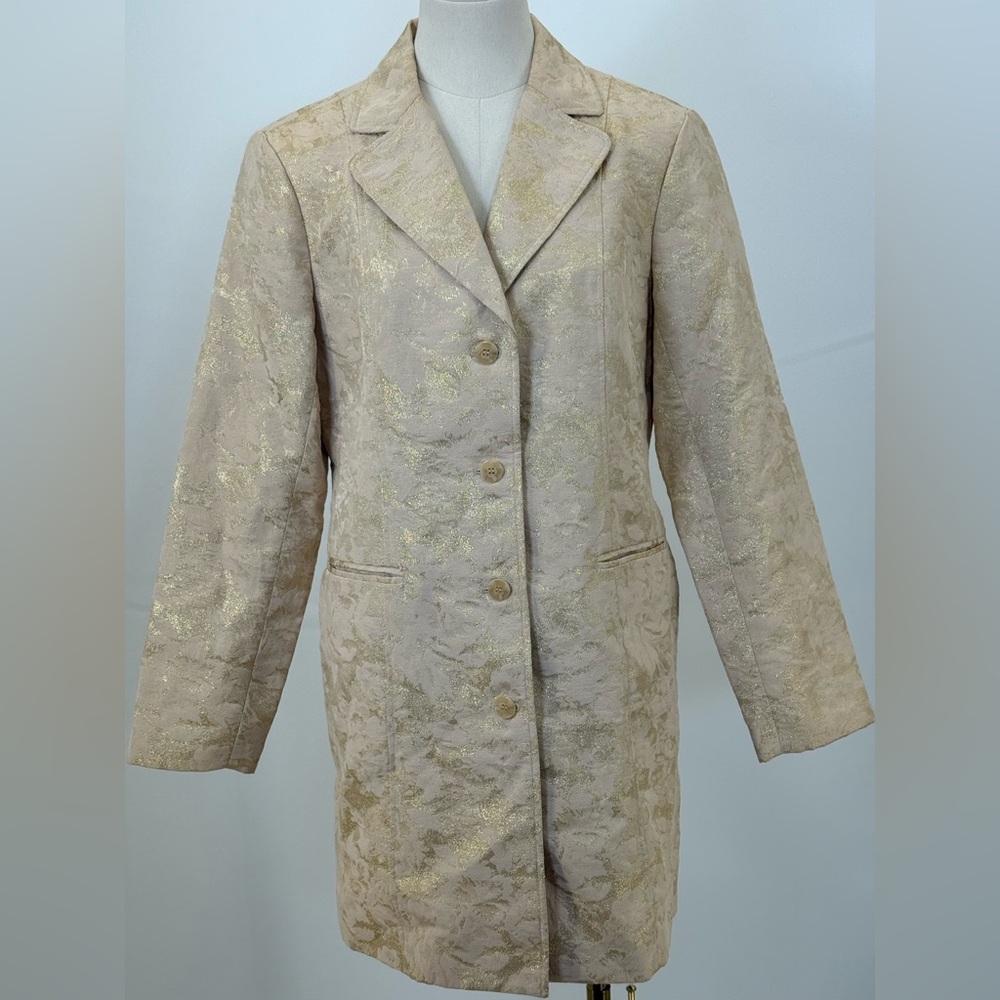 Chico’s Belle Amour Odette Metallic Gold Jacquard Blazer Jacket NWT Sz 1 = M - Picture 9 of 11